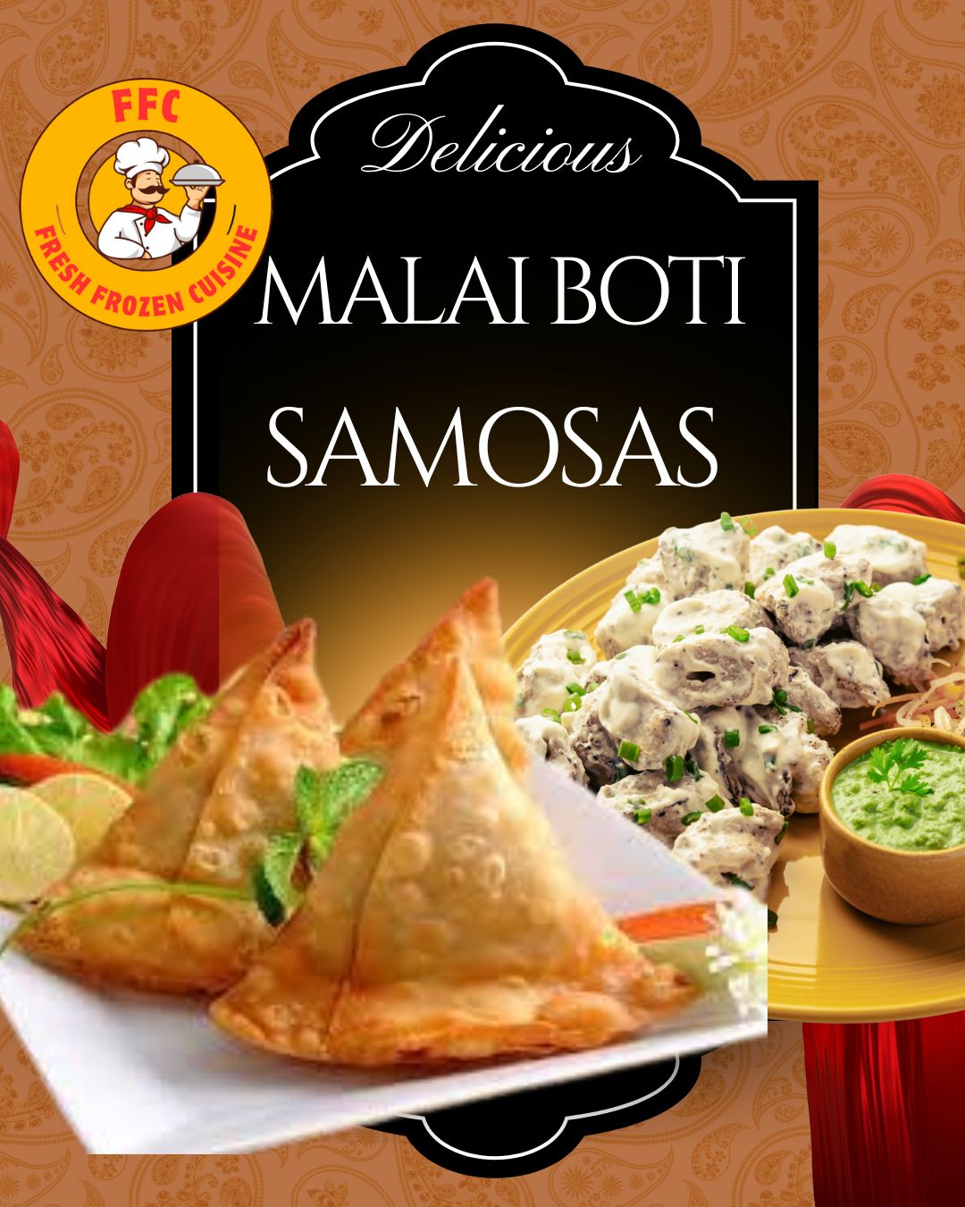 🥟 12 / 24-Pieces Malai Boti  Samosas (Frozen Pack)
